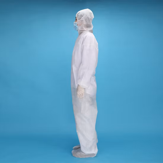 Non-Woven Coverall PPE Isolation Gown Anti-Static Disposable Protection Custom White Cleanroom ESD Suit
